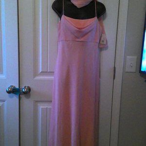 Peach A-Line/Princess Spaghetti Straps Sleeveless Dress with scarf.